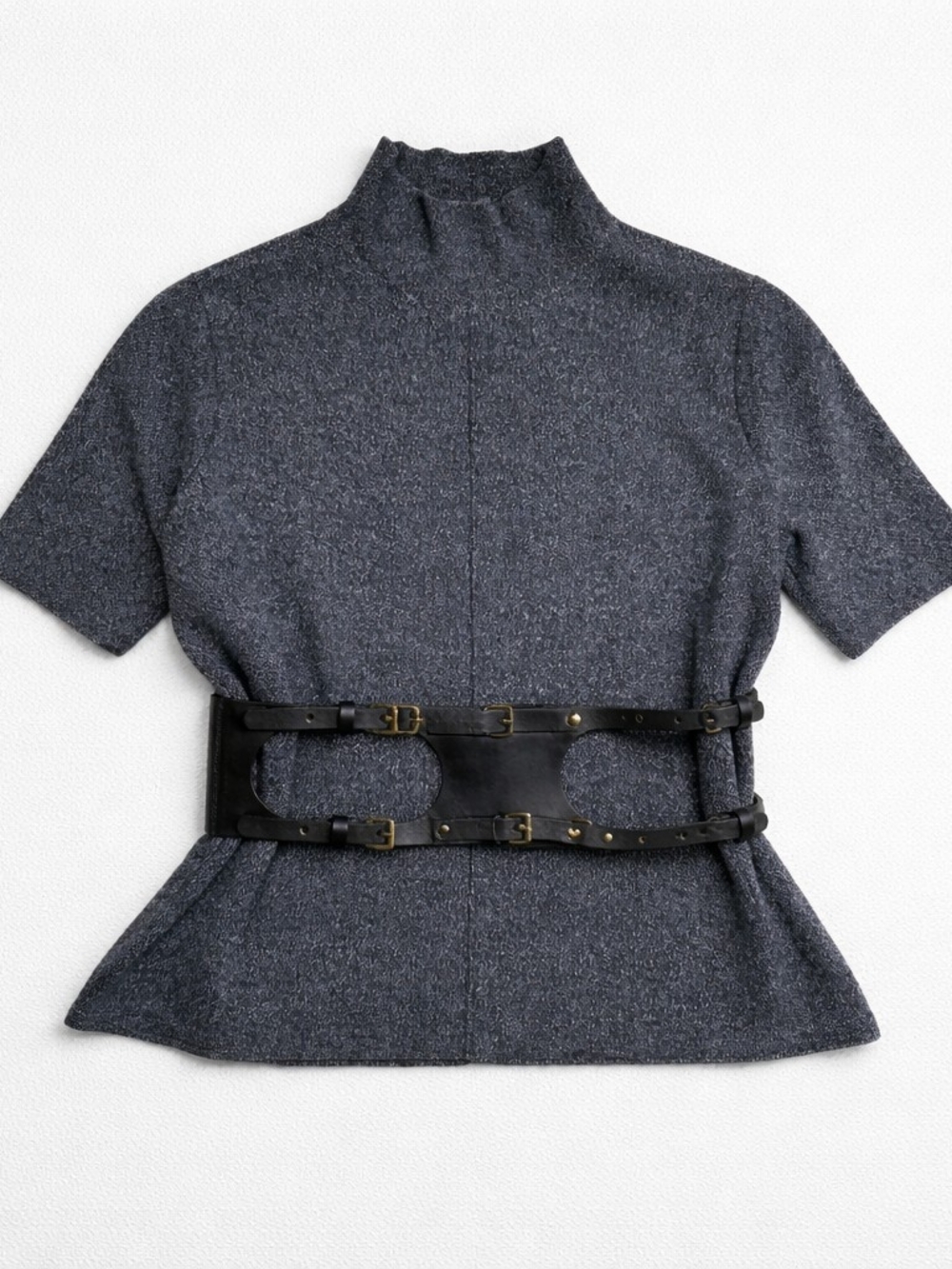 Zara Marled Knit Mock Neck Top Minimalist Chic Short Sleeve | Sz: M